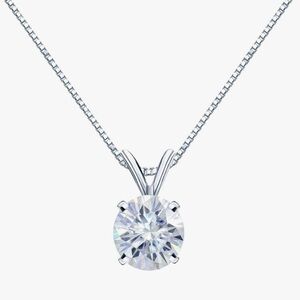 NEW 1/2 Carat Round Moissanite Solitaire Pendant Necklace in 14k White Gold